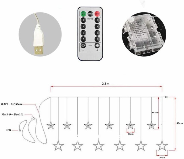 イルミネーションライト ストリングライト クリスマスライト 星