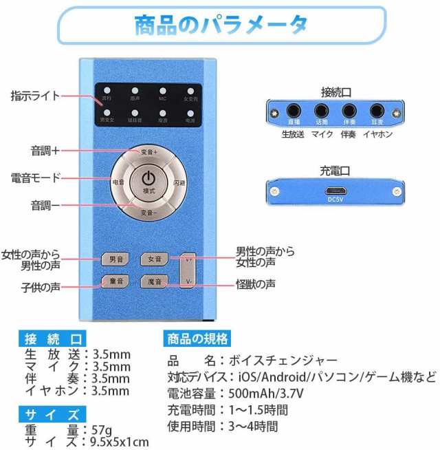 ボイスチェンジャー 7種類音声変更 変声器 男声 女声 子供の声 魔獣声 電子音 12段階音調調整の通販はau Pay マーケット オトクラシ