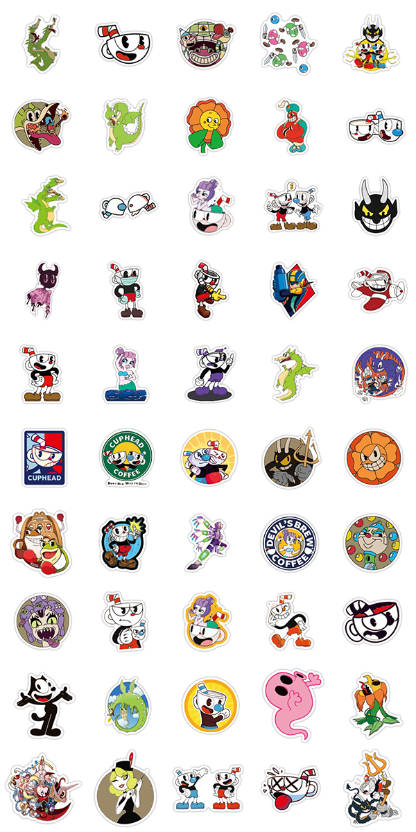 カップヘッド ステッカー 50枚セット PVC 防水 シール CUPHEAD レトロ