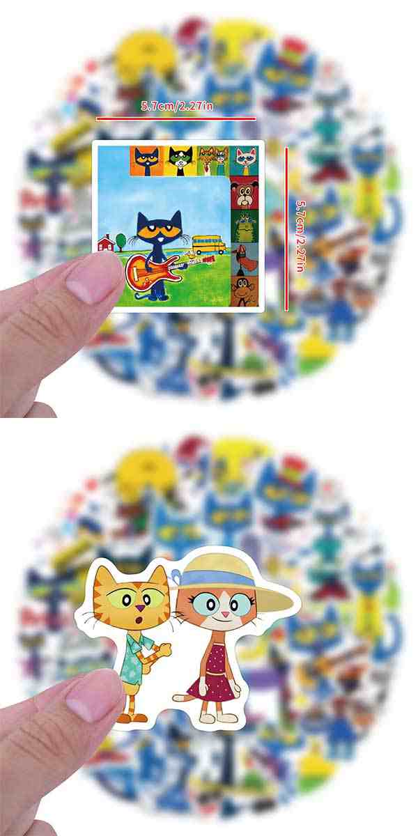 ねこのピート ステッカー 50枚セット 海外 絵本 児童文学 アニメ Pete the Cat ネコ 猫 歌 バンド サーフィン PVC 防水 シール