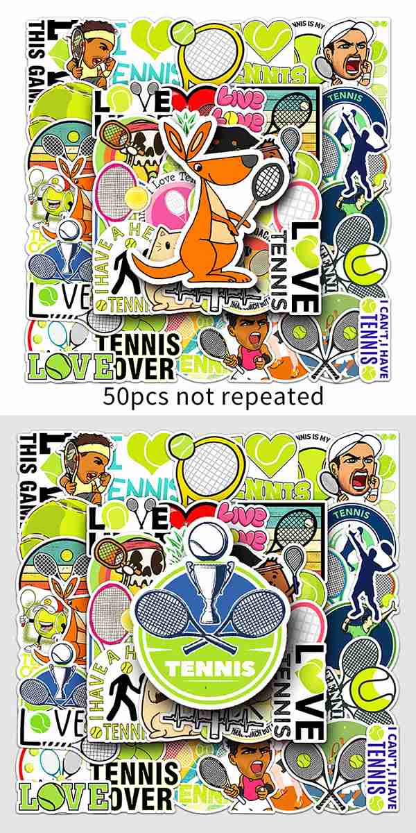 テニス ステッカー 50枚セット PVC 防水 シール グッズ ラケット ボール 試合 大会 部活 スポーツ スーツケース MacBook
