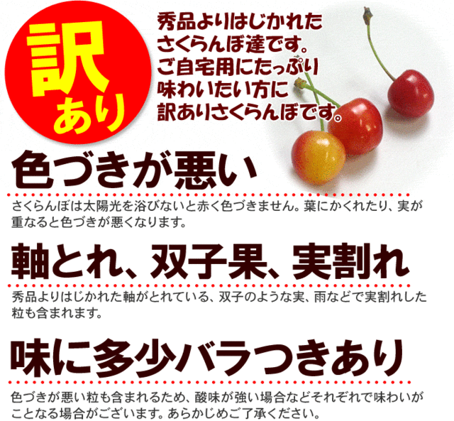 オープン記念セール 露地栽培 訳ありさくらんぼ佐藤錦又は紅秀峰約1kg ｌサイズ 産地直送 取り寄せ 自宅用 バラ詰め サクランボ 山形の通販はau Pay マーケット こだわり厳選食品館