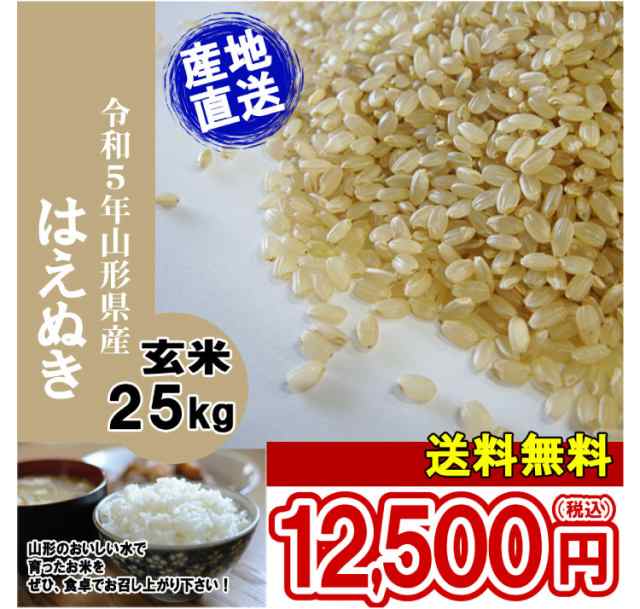 令和5年 山形県産 はえぬき 玄米 25kg(5kg×5)（送料無料）の通販はau ...