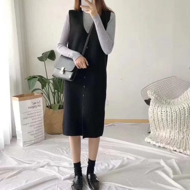 ベストワンピース レディース 重ね着 ニットワンピース ノースリーブワンピース 前ボタン付き ゆったりの通販はau Pay マーケット 唯美