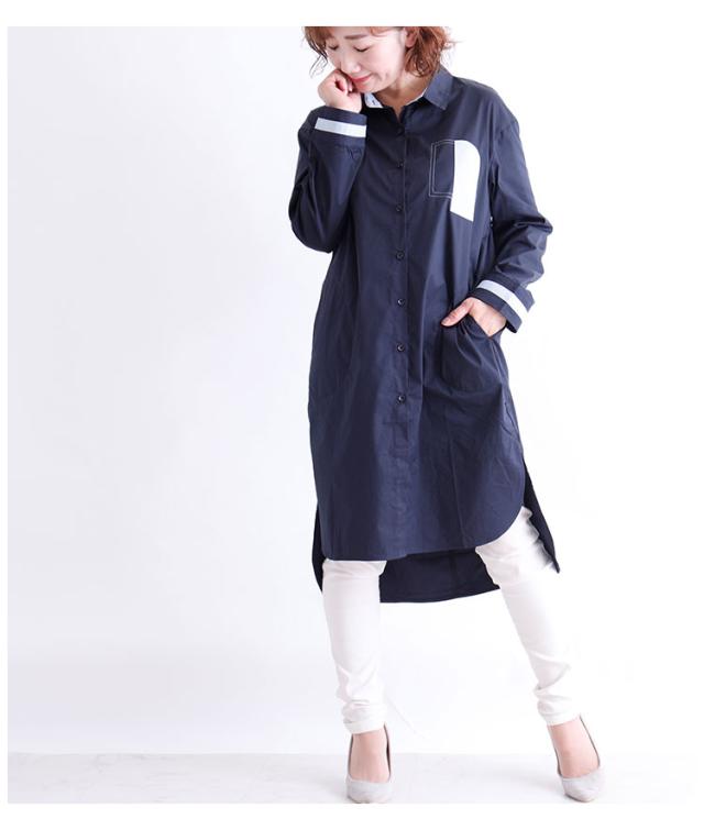 秋新作 ライン入りカフスのシャツチュニック チュニック シャツ ワンピース 長袖 レディース ファッション ネイビー 紺 ライン ワンポイの通販はau Pay マーケット Sawa A La Mode サワアラモード