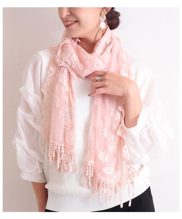 夏新作 花と蝶々刺繍のスカラップストール レディース ファッション ストール 小物 ピンク 刺繍 スカラップ 春 夏 秋 冬 蝶々 花 刺繍 エの通販はau Pay マーケット Sawa A La Mode サワアラモード