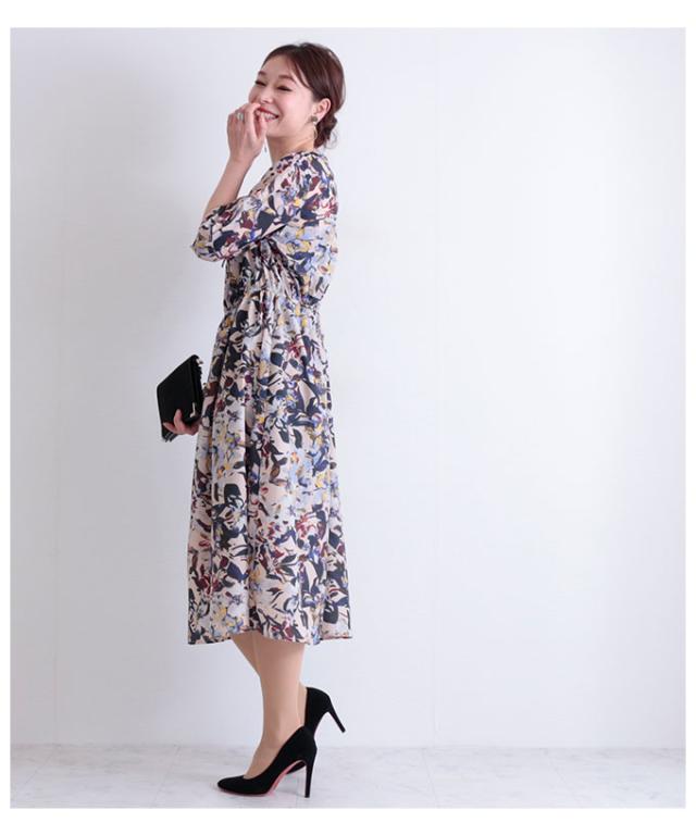 秋新作 クラシカルな花模様のフレアワンピース レディース ファッション ワンピース ベージュ 半袖 総柄 ミモレ丈 春 夏 秋 花模様 リボの通販はau Pay マーケット Sawa A La Mode サワアラモード