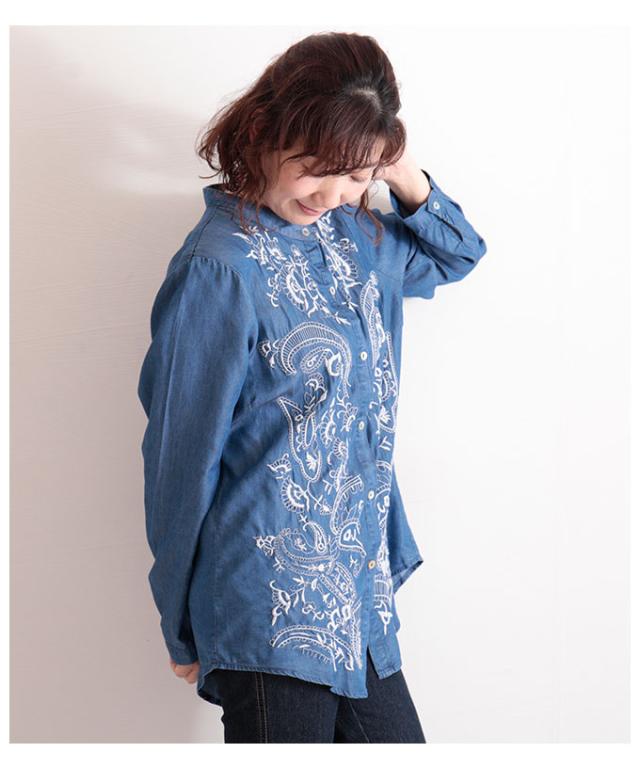 秋新作 ウエスタン風刺繍のデニムシャツトップス レディース ファッション トップス ブルー 長袖 デニム オールシーズン 春 夏 秋 冬 シの通販はau Pay マーケット Sawa A La Mode サワアラモード