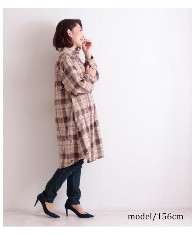 秋新作 可愛い小花柄刺繍のロングチェックシャツ トップス ブラウス シャツ レディース ファッション チェック 花柄 ロング 長袖 秋 冬 の通販はau Pay マーケット Sawa A La Mode サワアラモード