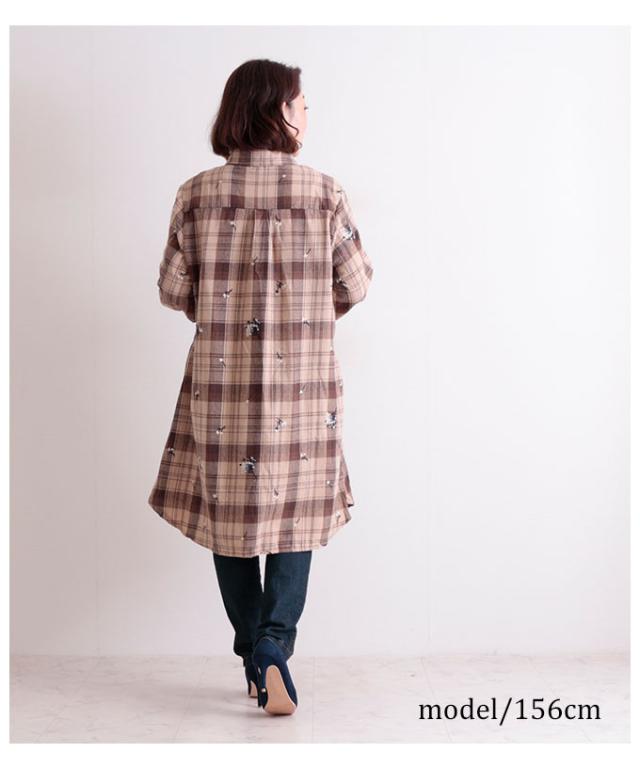 秋新作 可愛い小花柄刺繍のロングチェックシャツ トップス ブラウス シャツ レディース ファッション チェック 花柄 ロング 長袖 秋 冬 の通販はau Pay マーケット Sawa A La Mode サワアラモード