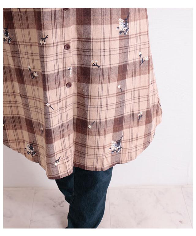 秋新作 可愛い小花柄刺繍のロングチェックシャツ トップス ブラウス シャツ レディース ファッション チェック 花柄 ロング 長袖 秋 冬 の通販はau Pay マーケット Sawa A La Mode サワアラモード