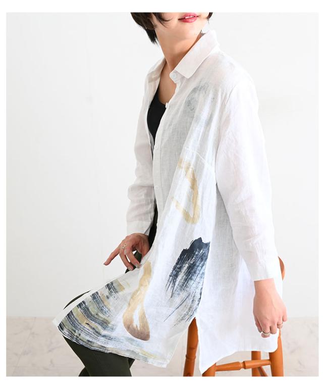 春新作 モダンなぼかしプリントのコットンリネンシャツ レディース ファッション トップス チュニック ホワイト 長袖 春 秋 シャツ スリの通販はau Pay マーケット Sawa A La Mode サワアラモード