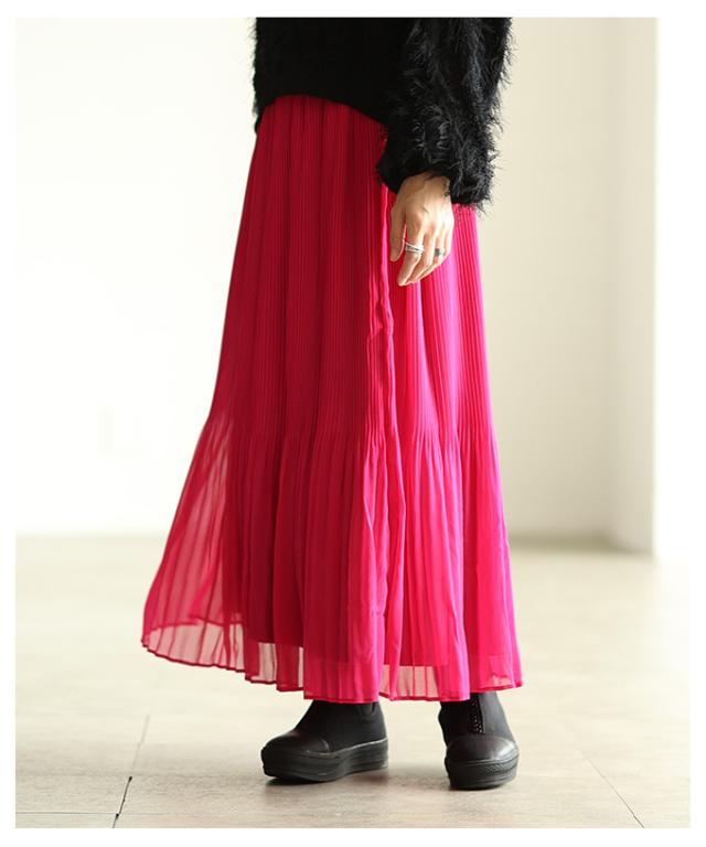 冬新作 シフォンなのに暖かい裏フリースプリーツスカート レディース