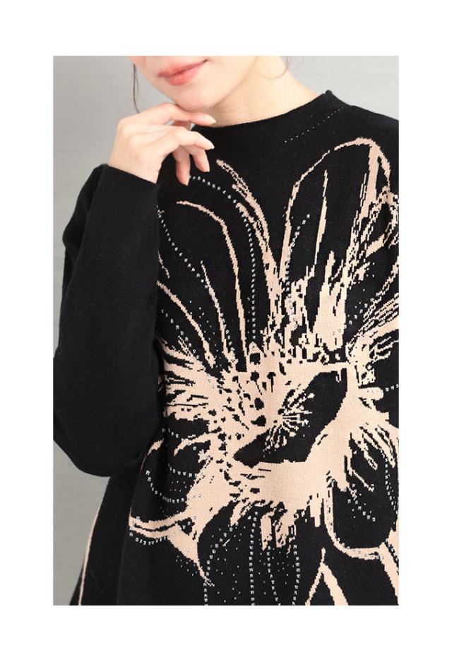 秋新作 煌めくラメの花咲き誇るニットワンピース レディース