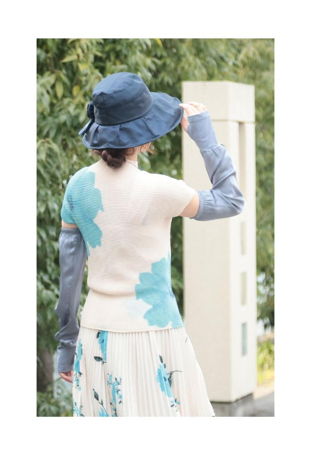 夏新作 薔薇のコサージュが咲くバイカラー日除け帽子 レディース