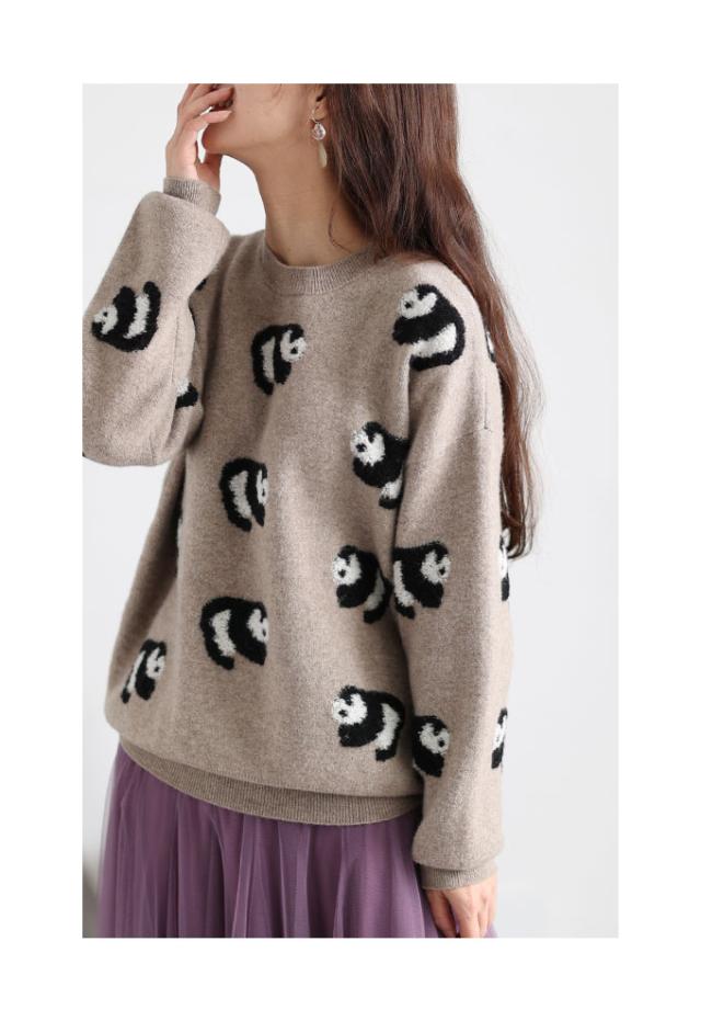 秋新作 ころんと可愛らしいもこもこパンダニットトップス レディース