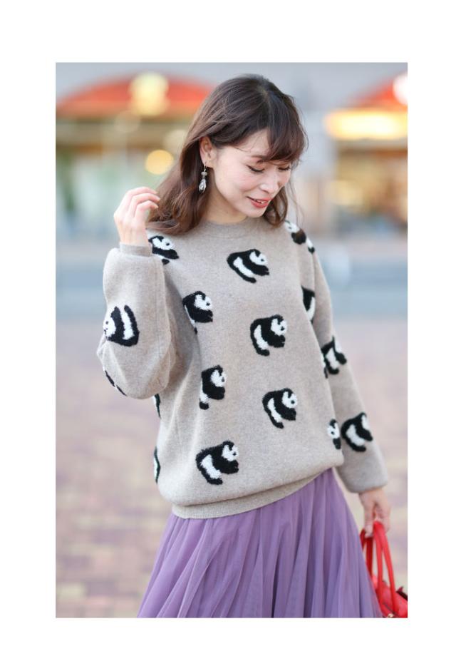 冬新作 ころんと可愛らしいもこもこパンダニットトップス レディース