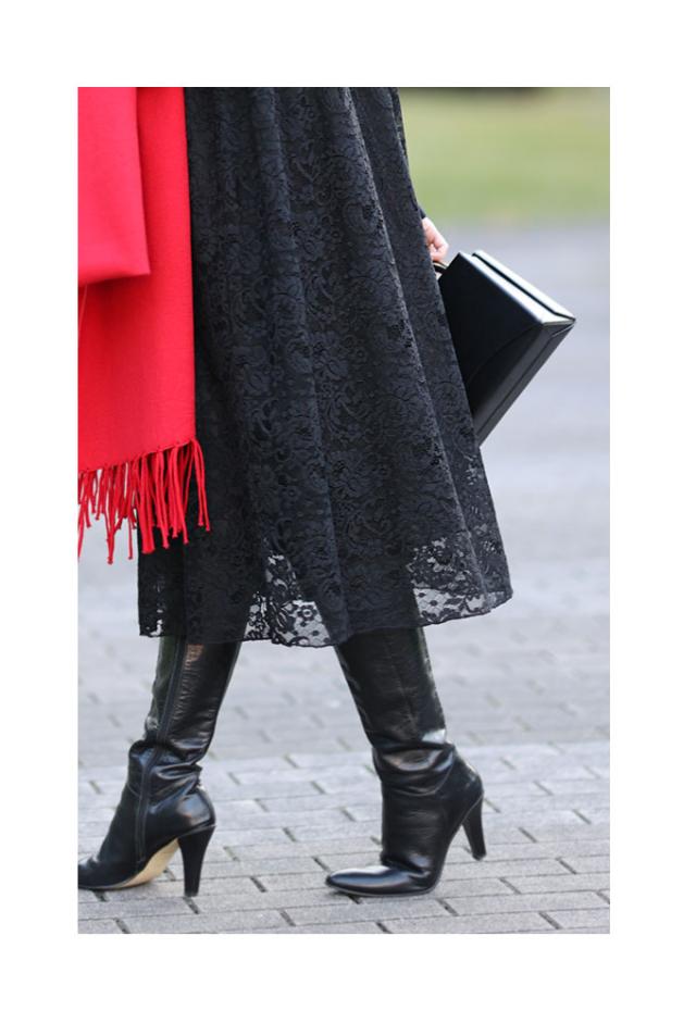 秋新作 湧き上がる美麗レースの切替ニットワンピース レディース