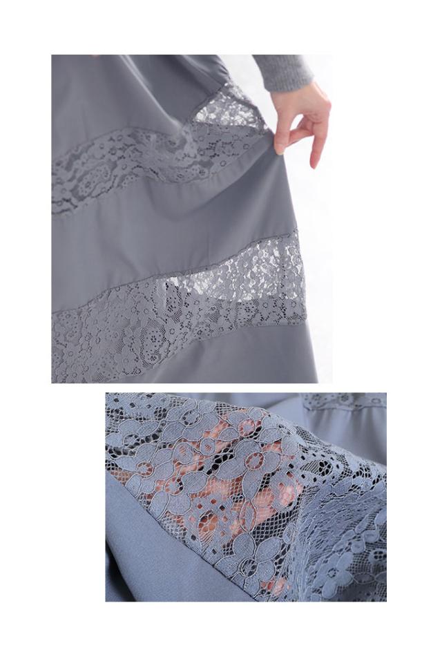 冬新作 着るだけで脚長美人なニット切替フレアワンピース レディース