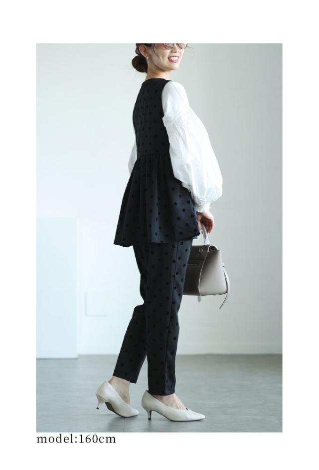 冬新作 大人が着こなせるドット柄ペプラムベスト レディース