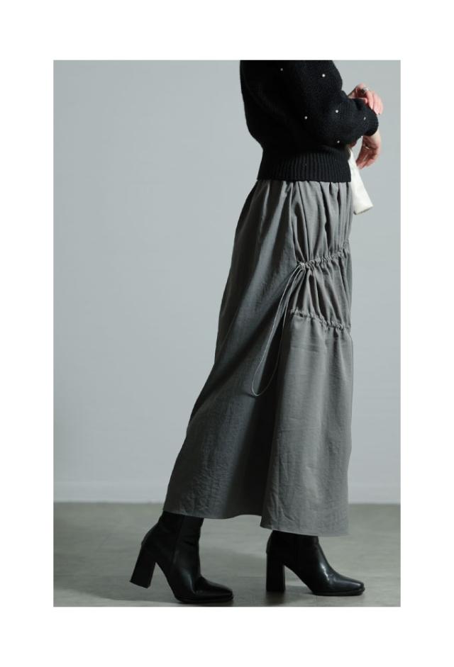 冬新作 ギャザーで表情をつくるドロストスカート レディース ファッション スカート ドロスト ギャザー ティアード 無地 変形 ウエストゴム グレー 春 秋 冬 30代 40代 50代 60代 サワアラモード sawaalamode otona 大人 cawaii 可愛い 洋服 かわいい服 swjun-909s 秋新作 ギャザーで表情をつくるドロストスカート レディース