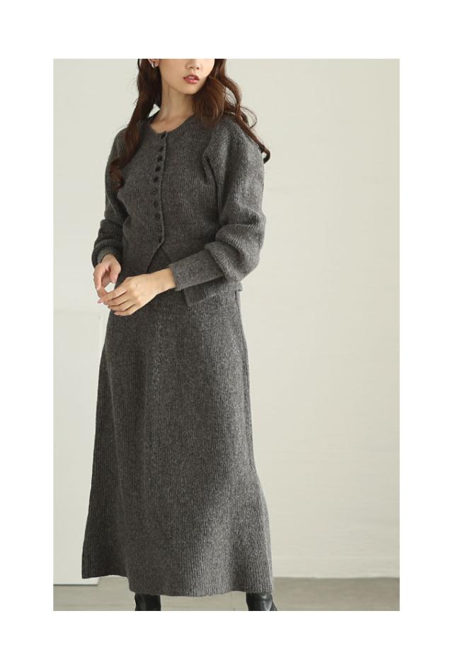 冬新作 マルチに着まわせるカーディガン&スカートのニットセットアップ