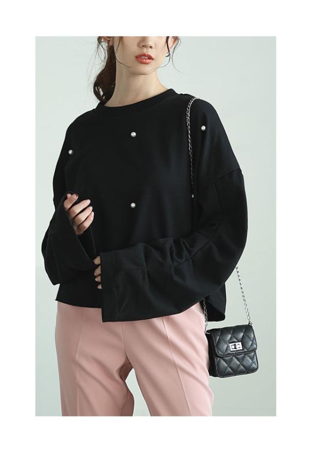 秋新作 星空のようなパールデコレーションプルオーバートップス