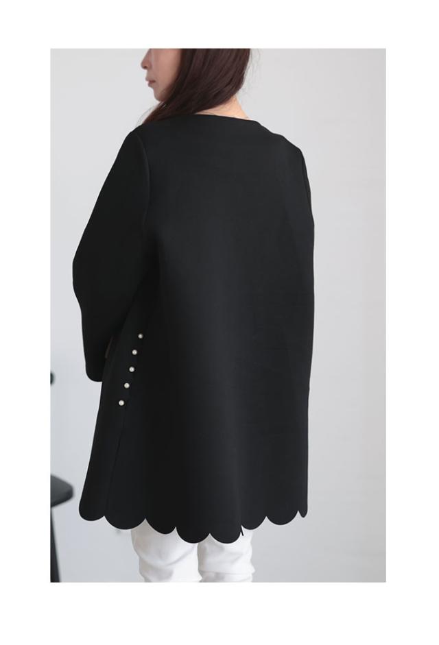 冬新作 花モチーフボタンが可愛いパール付きダンボールニットコート