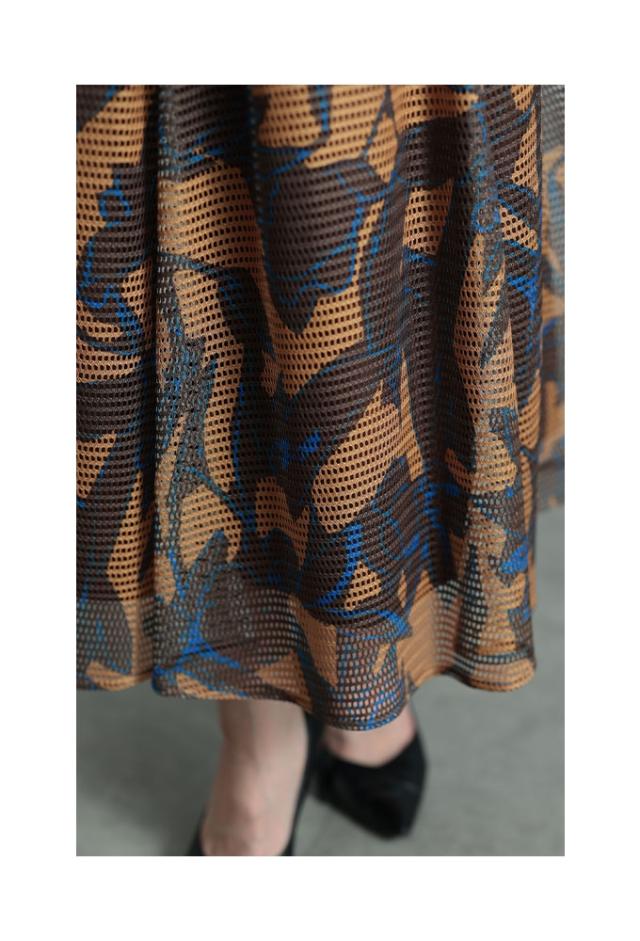 夏新作 大人な華やぎ花柄メッシュフレアスカート レディース