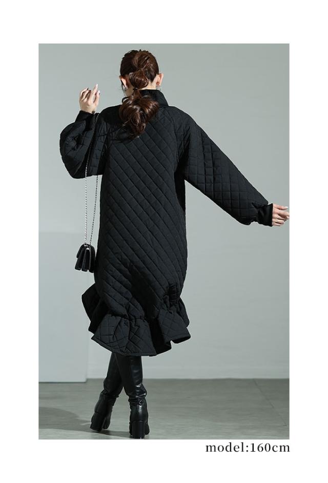 冬新作 個性が宿るキルティングマーメイド風ワンピース レディース ファッション ワンピース キルティング ハイネック リブ 異素材 フリル マーメイド ミドル 30代 40代 50代 60代 サワアラモード sawaalamode otona 大人 cawaii 可愛い 洋服 かわいい服 sawa-9831 秋新作 個性が宿るキルティングマーメイド風ワンピース レディース