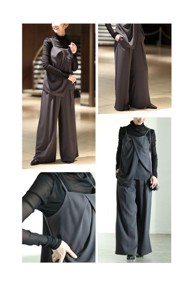 夏新作 リラクシーなドレープキャミソール＆ワイドパンツの