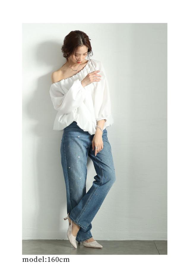 秋新作 ふんわりレディに包まれるブロードオフショルバルーンブラウス