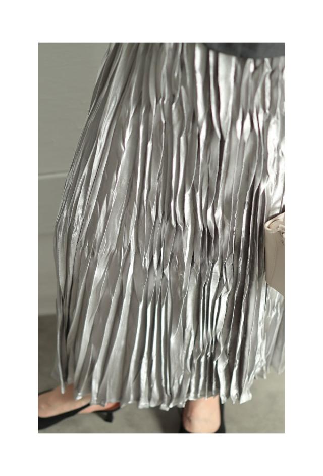 秋新作 たちまち格上げワッシャープリーツフレアスカート レディース