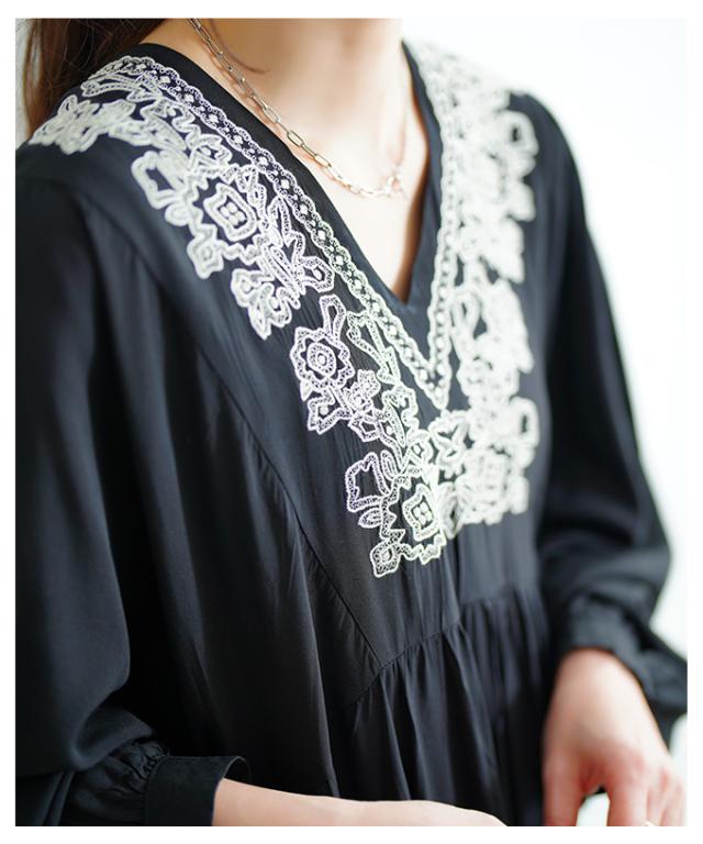 冬新作 お顔を華やかにする花柄レース刺繍ワンピース レディース