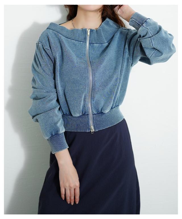 秋新作 ヒトクセでこなれるジップアップショートスウェット レディース
