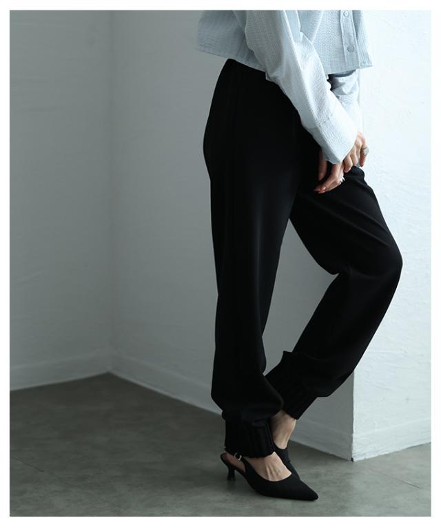 冬新作 ヒトクセに惚れる裾タックフリルジョーゼットパンツ レディース