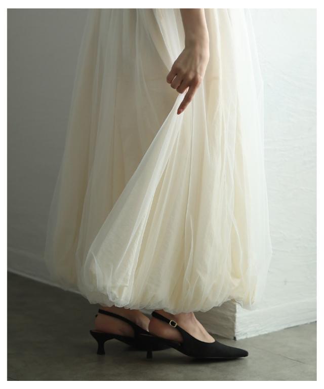 冬新作 美しいチュールベールに包まれたバルーンロングスカート