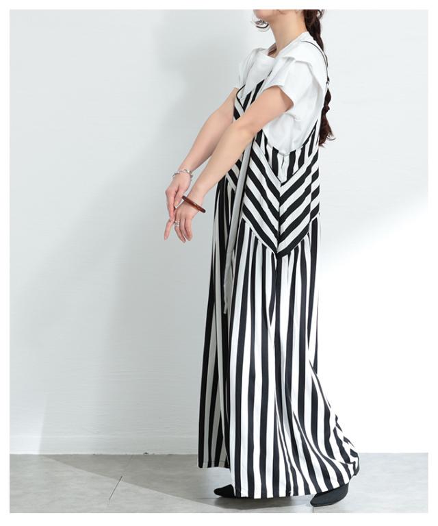 春新作 レトロに大人の垢抜けストライプ柄サロペットパンツ レディース ファッション サロペット パンツ ワイド ストライプ 総柄 重ね着 ロング ベルト ポケット 30代 40代 50代 60代 サワアラモード sawaalamode otona 大人 cawaii 可愛い 洋服 かわいい服 sawa-9915_4