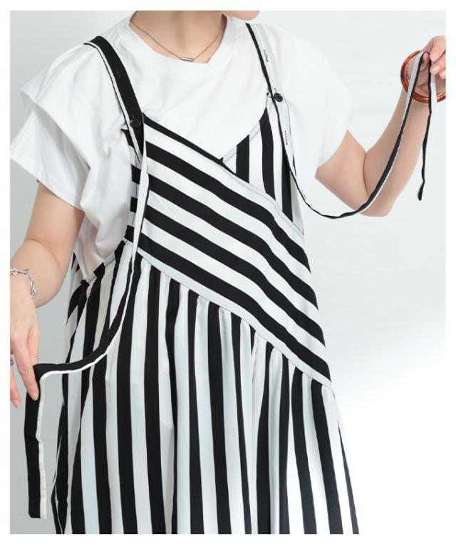 春新作 レトロに大人の垢抜けストライプ柄サロペットパンツ レディース ファッション サロペット パンツ ワイド ストライプ 総柄 重ね着 ロング ベルト ポケット 30代 40代 50代 60代 サワアラモード sawaalamode otona 大人 cawaii 可愛い 洋服 かわいい服 sawa-9915_5