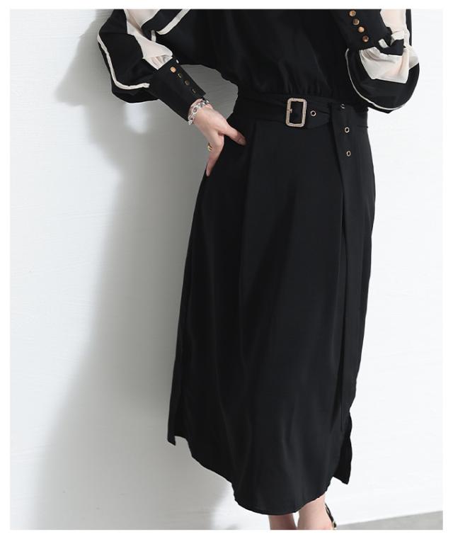 秋新作 綺麗見えするMIXスタイル配色ラインワンピース レディース