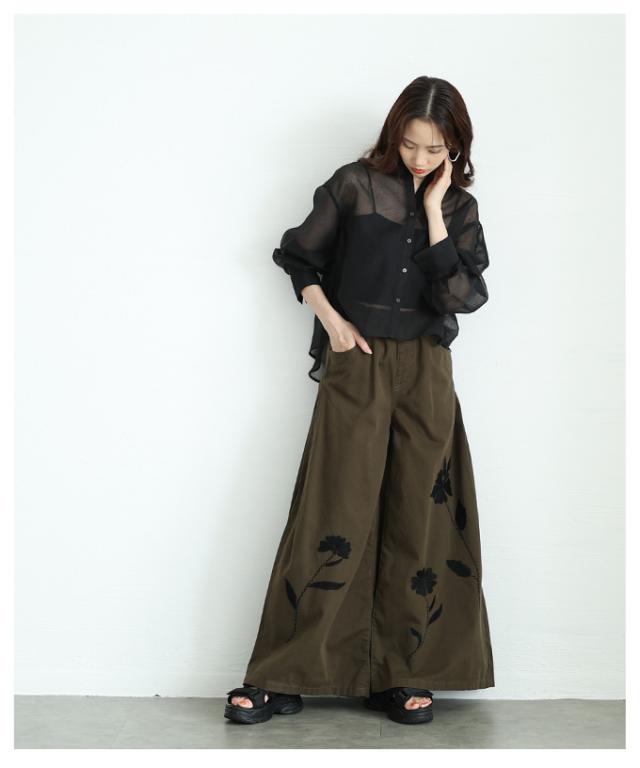 夏新作 拘りの配色が効くインド手刺繍コットンワイドパンツ レディース