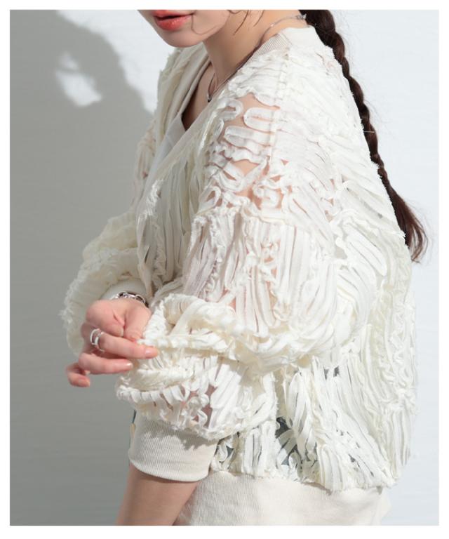 夏新作 立体ラインレースがリズムを加えるカーディガン レディース