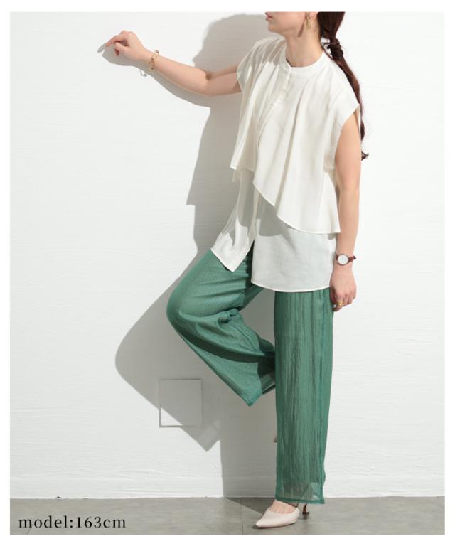 冬新作 ヒトクセで華やぐティアード風ノースリーブブラウス レディース