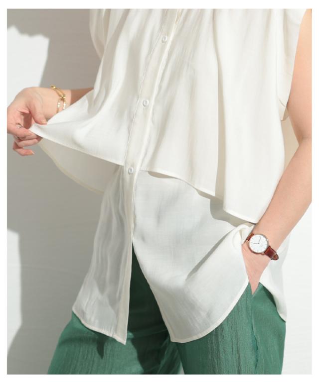 冬新作 ヒトクセで華やぐティアード風ノースリーブブラウス レディース