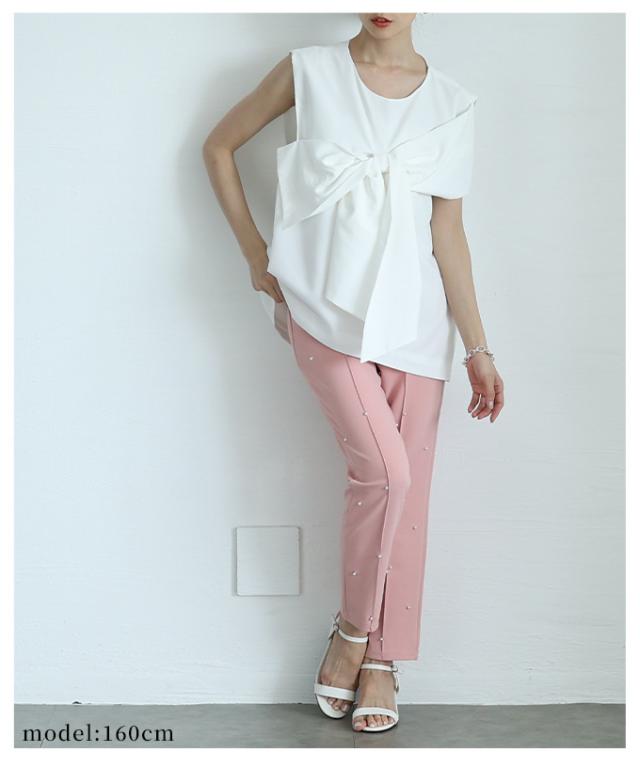 秋新作 大胆リボンで惹き付けるノースリーブトップス レディース