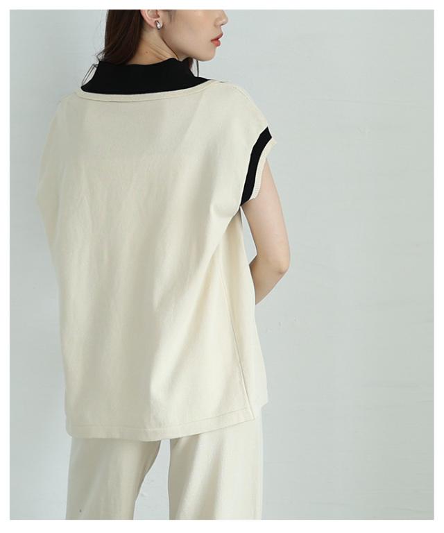 冬新作 ラフなのに高見えするバイカラー配色デザインのサマーニットセットアップ レディース ファッション セットアップ 夏 大人可愛い 20代 30代 40代 レディースファッション カジュアル 体型カバー おしゃれ きれいめ ママ サワアラモード sawaalamode mode-9965 冬新作 ラフなのに高見えするバイカラー配色デザインのサマーニット