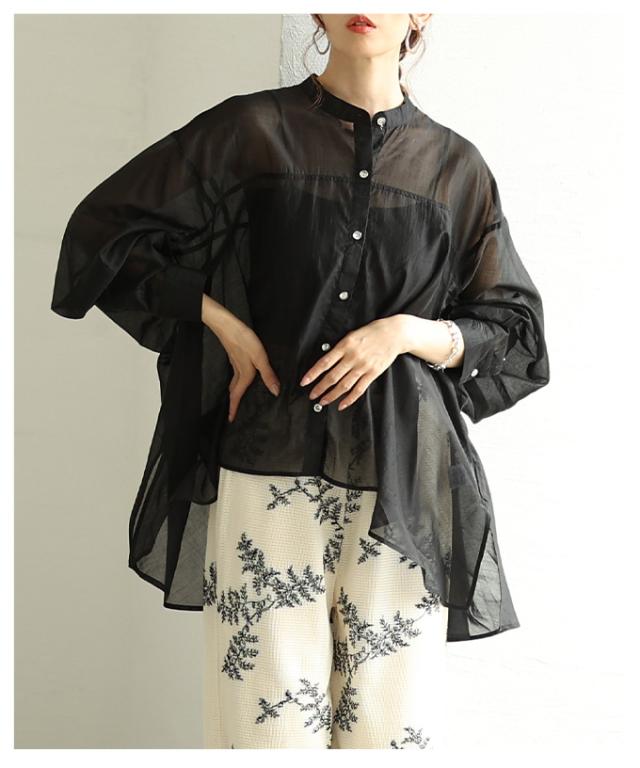 冬新作 ヘルシーな肌見せ叶う変形バンドカラーシアーブラウス レディース ファッション トップス ブラウス シャツ シアー 長袖 変形 バンドカラー 春 夏 秋 30代 40代 50代 60代 サワアラモード sawaalamode otona 大人 cawaii 可愛い 洋服 かわいい服 almam-197318 冬新作 ヘルシーな肌見せ叶う変形バンドカラーシアーブラウス