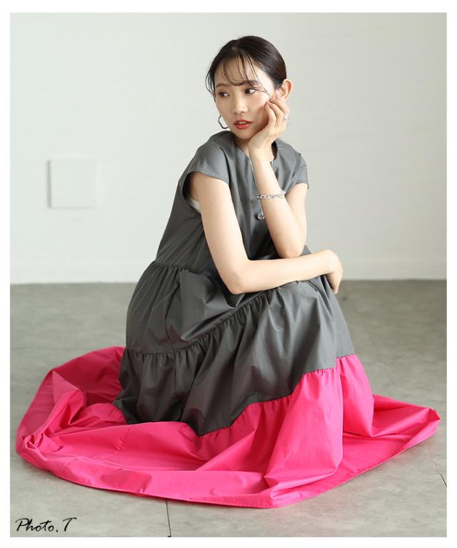 春新作 エッジの効いた配色が目を惹くフレンチスリーブティアードワンピース レディース ファッション ワンピース 配色 ティアード フレンチスリーブ 夏 夏服 30代 40代 50代 60代 サワアラモード sawaalamode otona 大人 cawaii 可愛い 洋服 かわいい服 almam-197198