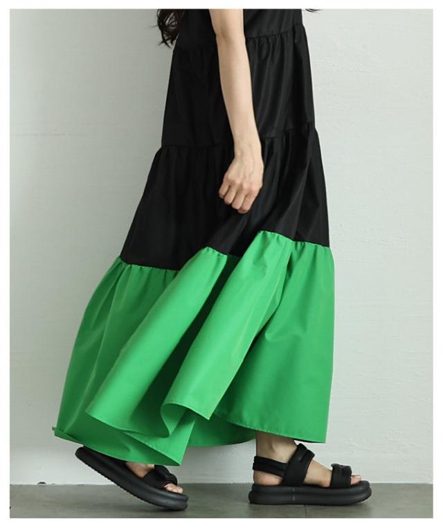 秋新作 エッジの効いた配色が目を惹くフレンチスリーブティアード