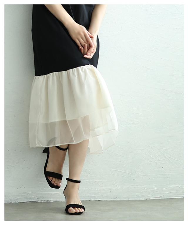 冬新作 涼やかなチュールで清涼感を感じる異素材ドッキングワンピース レディース ファッション ワンピース ブラック 黒 夏服 大人可愛い 20代 30代 40代 レディースファッション カジュアル 体型カバー おしゃれ きれいめ ママ サワアラモード sawaalamode mode-10007 秋新作 涼やかなチュールで清涼感を感じる異素材ドッキングワンピース